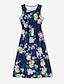 cheap Family Matching Outfits-Mommy and Me Cotton Dress Floral Print Blue Midi Sleeveless Basic Matching Outfits / Summer