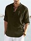 cheap Cotton Linen Shirt-Men&#039;s Casual Shirt Plain Collar Stand Collar Casual Daily Long Sleeve Tops Cotton Simple Soft Breathable Comfortable Green White Black Vacation  Holiday Beach Summer Shirt