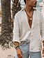 cheap Men&#039;s Casual Shirts-Men&#039;s Linen Shirt Shirt Solid Color Collar Button Down Collar White Navy Blue Blue Brown Green Street Daily Long Sleeve Clothing Apparel Cotton Simple Lightweight Breathable Comfortable