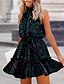 cheap Print Dresses-Women‘s Casual Dress Mini Dress Black White Light Green Sleeveless Leopard Print Spring Summer Halter Casual 2023 S M L XL XXL