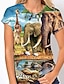 cheap Tees &amp; T Shirts-Women&#039;s Scenery Giraffe Animal Daily Weekend 3D Printed Painting Short Sleeve T shirt Tee Round Neck Print Basic Essential Tops Green S