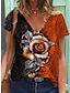 tanie T-shirty damskie-Damskie Podkoszulek Fioletowy Pomarańczowy Czerwony Kwiaty Rośliny Krótki rękaw Codzienny Podstawowy W serek Regularny Motyw kwiatowy S / Druk 3D