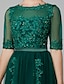 cheap Cocktail Dresses-A-Line Cocktail Dress Red Green Dress Formal Evening Kentucky Derby Tea Length Sleeveless Illusion Neck Fall Wedding Guest Lace Over Tulle with Sequin Appliques 2024