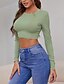 cheap Women&#039;s Clothing-LITB Basic Women&#039;s Long SleeveCrop Round Neck Top Stretchy Comfy Wear Basic