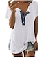 billige T-shirts til kvinde-Dame Henley-skjorte tunika T-shirt Tunika Hvid Grå Vanlig Knap Løstsiddende top til kvinder Kortærmet Daglig Basale Afslappet V-hals Lang S