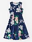 cheap Family Matching Outfits-Mommy and Me Cotton Dress Floral Print Blue Midi Sleeveless Basic Matching Outfits / Summer