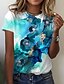 cheap Women&#039;s T-shirts-Women&#039;s Abstract Geometric Design T shirt Floral Graphic Print Round Neck Basic Tops Green Blue Red / 3D Print