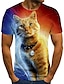 cheap Animal &amp; Muppets-Men&#039;s Unisex T shirt Tee Tee Cat Graphic Prints Round Neck Red 3D Print Plus Size Casual Daily Short Sleeve Print Clothing Apparel Fashion Designer Basic Big and Tall