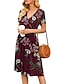 Χαμηλού Κόστους Print Φορέματα-Γυναικεία Καθημερινό φόρεμα Φόρεμα για τον ήλιο Μίντι φόρεμα Σημείο κύματος Εκτύπωση Βουργουνδίας Κοντομάνικο Φλοράλ Στάμπα Καλοκαίρι Άνοιξη Λαιμόκοψη V Ρομαντικό