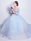 cheap Quinceanera Dresses-Ball Gown Prom Dresses Elegant Dress Quinceanera Engagement Floor Length 3/4 Length Sleeve Illusion Neck Tulle with Pleats Appliques 2024