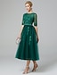 Χαμηλού Κόστους Κοκτέιλ Φορέματα-Κοκτέιλ φόρεμα σε γραμμή κόκκινο πράσινο φόρεμα επίσημο βραδινό kentucky derby tea αμάνικο λαιμό ψευδαίσθηση φθινοπωρινή δαντέλα καλεσμένης γάμου πάνω από τούλι με απλικέ παγιέτες 2024