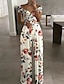 cheap Jumpsuits &amp; Rompers-Women&#039;s Jumpsuit Floral Criss Cross Elegant Off Shoulder Wide Leg Party Holiday Short Sleeve Regular Fit Photo Color Green White S M L Spring