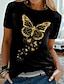cheap Women&#039;s T-shirts-Women&#039;s T shirt Tee Designer 3D Print Graphic Butterfly Sparkly Glittery Design Short Sleeve Round Neck Casual Daily Print Clothing Clothes Designer Basic Black