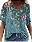 voordelige Bloementhee-Dames T-shirt Bloemen blauw Willow Green Blozend Roze Grafisch Bloemen Korte mouw Casual Basic V-hals Bloemen Thema S