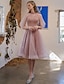 זול שמלות קוקטייל-גזרת A שמלות קוקטייל אלגנטית שמלה אורחת חתונה סיום לימודים באורך  הברך שרוול 4\3 עם תכשיטים טול עם נצנצים אפליקציות 2024