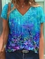 cheap Women&#039;s T-shirts-Women&#039;s T shirt Tee Graphic Floral Blue Print Short Sleeve Daily Weekend Basic V Neck Regular Fit