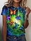 cheap Super Sale-Women&#039;s T shirt Tee Blue Print Graphic Butterfly Daily Weekend Short Sleeve Round Neck Basic Regular Butterfly Painting S / 3D Print