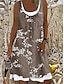 cheap Print Dresses-Women‘s Shift Dress Knee Length Dress Blue Gray Brown Light Blue Sleeveless Floral Fake two piece Print Spring Summer Boat Neck Casual Modern Loose 2023 S M L XL XXL 3XL 4XL