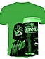 voordelige 3D-T-shirts voor heren-Voor heren Overhemd T-shirt Kleurenblok 3D Bier Ronde hals Geel Donkergroen Groen Regenboog Grote maten Uitgaan Weekend Korte mouw Kleding Basic