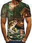 cheap Animal &amp; Muppets-Fishing Casual Mens 3D Shirt | Green Summer Cotton | Men&#039;S Unisex Tee Graphic Prints Round Neck 3D Plus Size Daily Short Sleeve Clothing Apparel