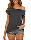 cheap Tees &amp; T Shirts-Women&#039;s T shirt Color Gradient Off Shoulder Basic Tops Blushing Pink Black Gray