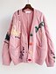 cheap Cardigans-Women&#039;s Cardigan Embroidered Pocket Button Letter Vintage Style Casual Long Sleeve Regular Fit Sweater Cardigans V Neck Fall Winter Pink Red Apricot / Going out