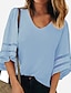 cheap Blouses &amp; Shirts-Women&#039;s Blouse Shirt Long Sleeve V Neck Tops Loose Wine Blue White
