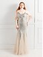 cheap Evening Dresses-Mermaid / Trumpet Plus Size Sexy Wedding Guest Formal Evening Dress Spaghetti Strap Short Sleeve Floor Length Sequined with Sequin 2022