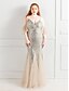 cheap Evening Dresses-Mermaid / Trumpet Plus Size Sexy Wedding Guest Formal Evening Dress Spaghetti Strap Short Sleeve Floor Length Sequined with Sequin 2022