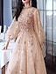 cheap Prom Dresses-A-Line Glittering Elegant Engagement Formal Evening Dress High Neck Long Sleeve Floor Length Tulle with Sequin 2022