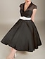 cheap Cocktail Dresses-A-Line Cocktail Dresses 1950s Dress Valentine&#039;s Day Wedding Guest Knee Length Sleeveless V Neck Wednesday Addams Family Tulle with Sash / Ribbon 2024