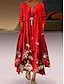 Χαμηλού Κόστους Print Φορέματα-γυναικείο φόρεμα swing μάξι μακρύ φόρεμα κόκκινο μακρυμάνικο με στάμπα τσέπη στάμπα άνοιξη καλοκαίρι στρογγυλή λαιμόκοψη casual vintage 2022 s m l xl xxl xxxl 4xl 5xl / loose