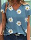 cheap Women&#039;s T-shirts-Women&#039;s T shirt 3D Print Floral Short Sleeve Daily Tops V Neck Blue Yellow Gray