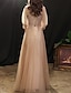 cheap Prom Dresses-A-Line Glittering Elegant Prom Formal Evening Dress Scoop Neck 3/4 Length Sleeve Floor Length Tulle with Sequin Appliques 2022 / Illusion Sleeve