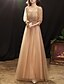 cheap Prom Dresses-A-Line Glittering Elegant Prom Formal Evening Dress Scoop Neck 3/4 Length Sleeve Floor Length Tulle with Sequin Appliques 2022 / Illusion Sleeve