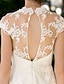 cheap Wedding Dresses-Reception Open Back Little White Dresses Wedding Dresses A-Line Jewel Neck Cap Sleeve Knee Length Floral Lace Bridal Gowns With Appliques 2024