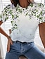 cheap Women&#039;s T-shirts-Women&#039;s T shirt Tee Green Pink White Floral Bird Print Short Sleeve Casual Daily Basic Vacation Daily Round Neck Regular Floral Painting S / 3D Print