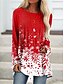 cheap Tees &amp; T Shirts-Women&#039;s Christmas Gift Daily T shirt Tee Abstract Long Sleeve Graphic Snowflake Flower Round Neck Print Basic Christmas Tops Loose Green Black Red S / 3D Print