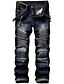 cheap Cargo Pants-men&#039;s retro distressed zipper pleated wear-resistant jeans trousers straight pants slim fit retro style biker jeans pants