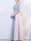 cheap Prom Dresses-A-Line Evening Gown Elegant Dress Wedding Guest Formal Evening Floor Length 3/4 Length Sleeve Jewel Neck Tulle with Appliques 2024