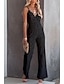 cheap Jumpsuits &amp; Rompers-Women&#039;s Jumpsuit Solid Color Zipper Casual Deep V Party Street Sleeveless Regular Fit White Black Wine XS S M Summer / Strap