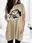 cheap Women&#039;s T-shirts-Women&#039;s 3D Cat T shirt Dress Tunic Cat Graphic Design Pocket Print Round Neck Basic Tops Black Gray Wine / 3D Print