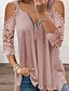 cheap Women&#039;s Blouses &amp; Shirts-Women&#039;s Blouse Plain Holiday Weekend Blouse Eyelet top Shirt Half Sleeve Cut Out Zipper Lace V Neck Basic Essential Streetwear White Black Pink S