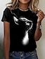 cheap Tees &amp; T Shirts-Women&#039;s T shirt Tee Black Print Animal Cat Daily Weekend Short Sleeve Round Neck Basic Regular 3D Cat Painting S / 3D Print