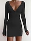 cheap Mini Dresses-Women&#039;s Sheath Dress Short Mini Dress White Black Long Sleeve Solid Color Fall V Neck Hot Sexy 2022 S M L XL