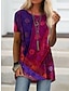 cheap Tees &amp; T Shirts-Women&#039;s T shirt Dress T shirt Graphic Color Block Geometric Round Neck Print Basic Boho Tops Blue Gray Purple / 3D Print