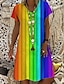 abordables Robes à motifs-Robe mi-longue Femme Robe Droite Manche Courte Eté Printemps - Décontractées Imprimer à imprimé arc-en-ciel Rayé Col V 2023 Arc-en-ciel S M L XL XXL 3XL