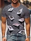 cheap Men&#039;s 3D Tee-Playing Cards Casual Mens 3D Shirt | Brown Summer Cotton | Men&#039;S Patterned Poker Round Neck Short Sleeve Gray Purple Yellow Party Daily Print Tops Graphic