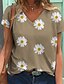 cheap Women&#039;s T-shirts-Women&#039;s T shirt 3D Print Floral Short Sleeve Daily Tops V Neck Blue Yellow Gray