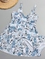 זול בגדי ים במידות גדולות-בגדי ריקוד נשים בגדי ים טנקיני 2 חתיכות מידות גדולות בגד ים מותן גבוה רזה פרחוני כחול בהיר בגדי ים גבוה המותניים